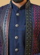 Festive Wear Thread Embroidered Navy Blue Nehru Jacket Set